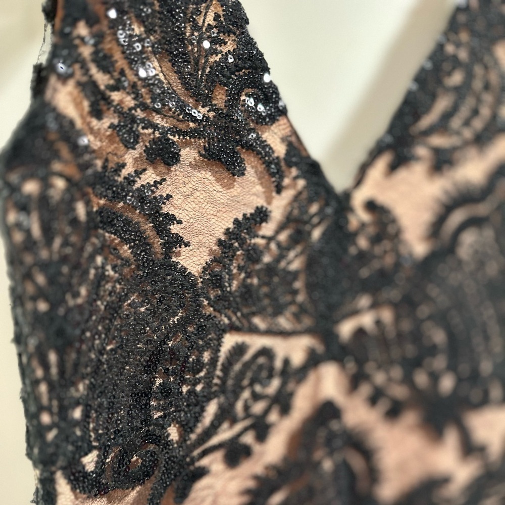 Altar’d State Black Lace Kayann Mini Dress V-Neck Sequin Nude Lining Size Small - Picture 6 of 16
